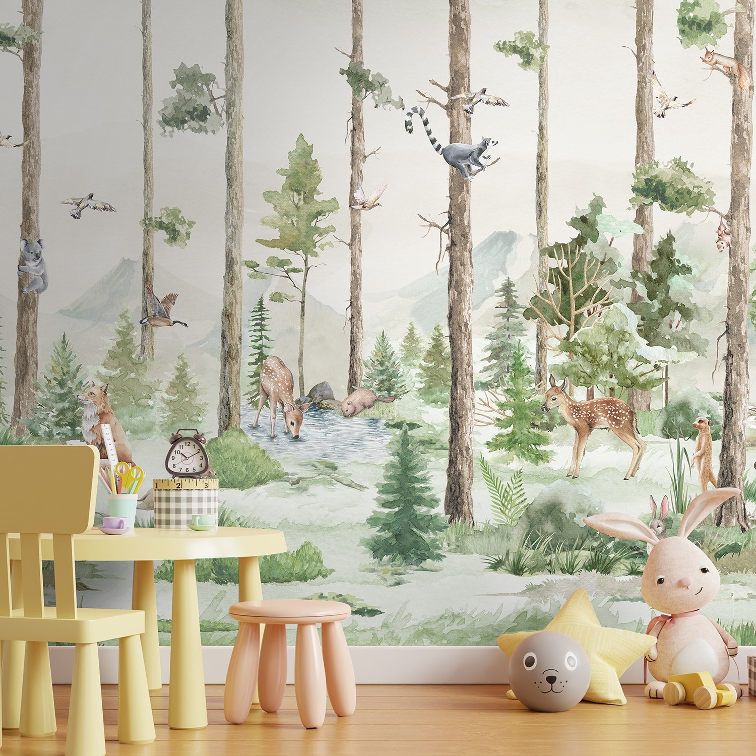 Kids Forest Animals in the Jungle Wallpaper Mural - Peel and Stick