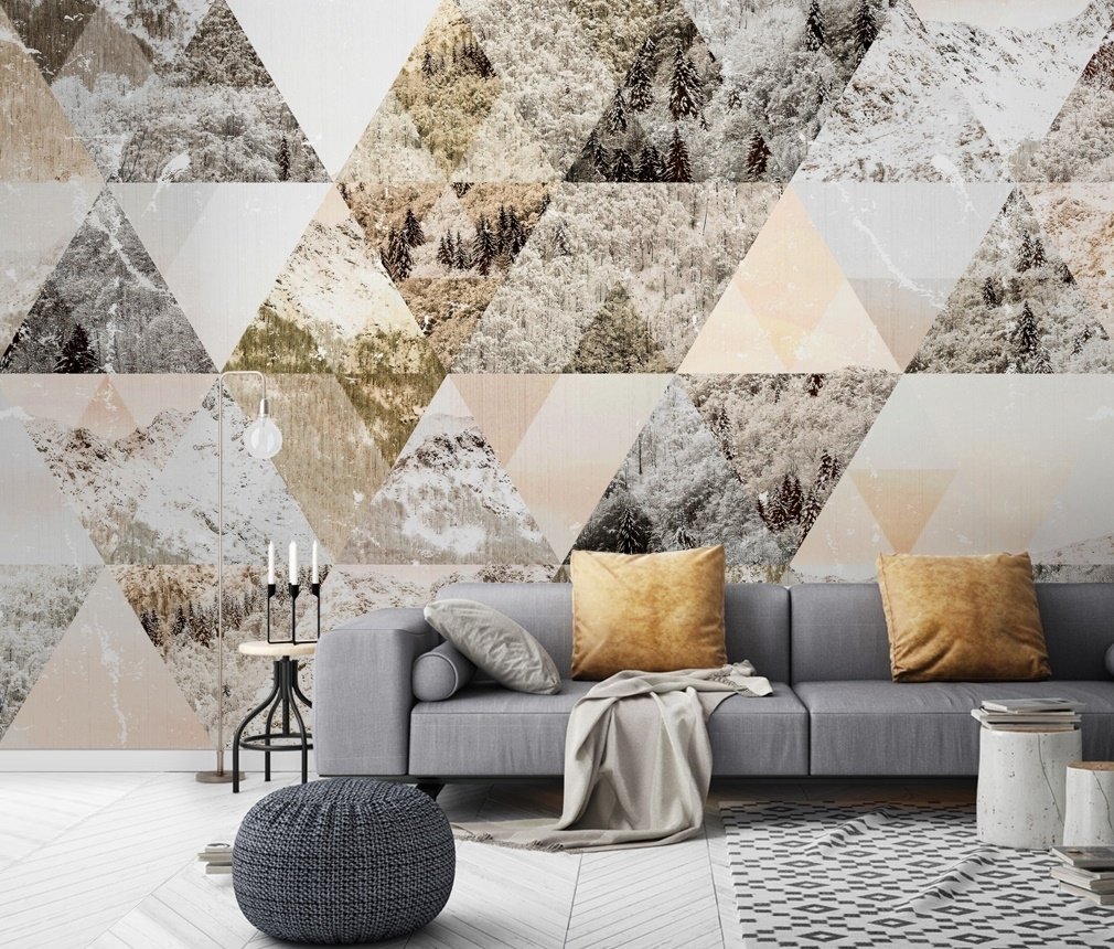 Geometric Trigon with Forest Pattern Wallpaper Mural - Peel and Stick