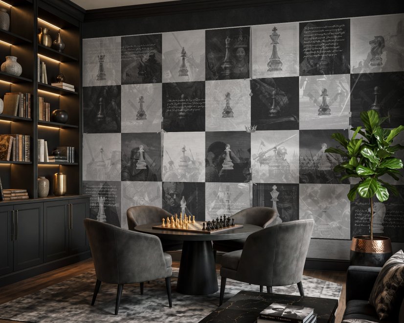 Monochrome Medieval Chessboard Historical Wallpaper Mural