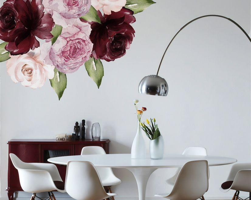 Watercolor Red Pink Peony Floral Wall Decal Sticker