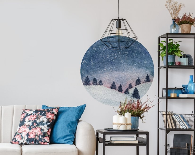 Snowy Forest Circle Landscape Wall Decal Sticker