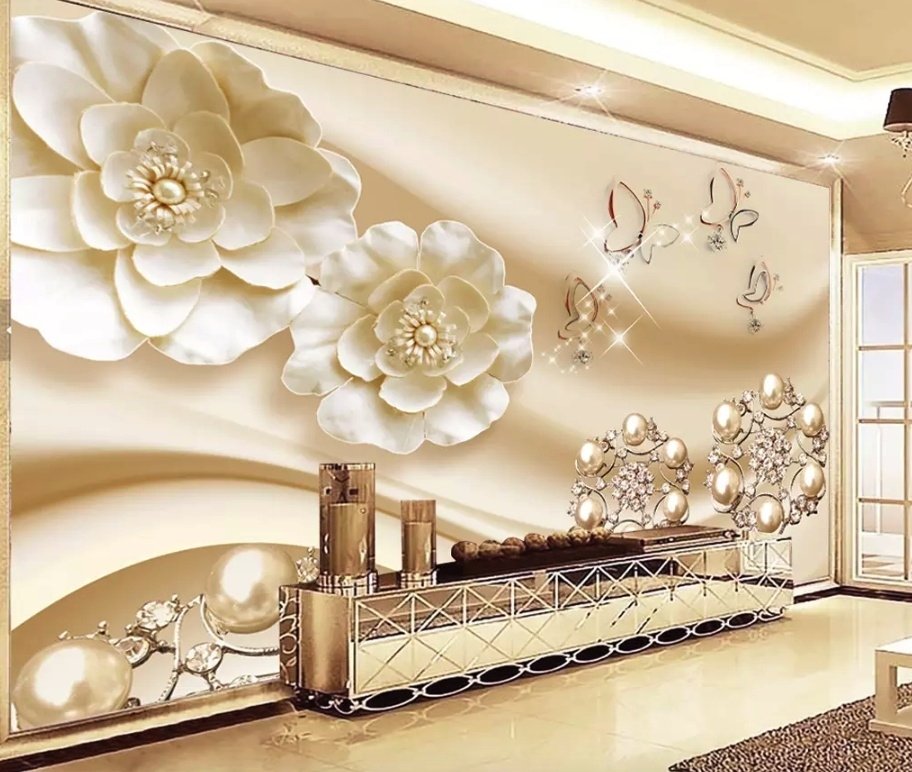 Gold Pearl Flower Wallpaper Mural - Peel and Stick