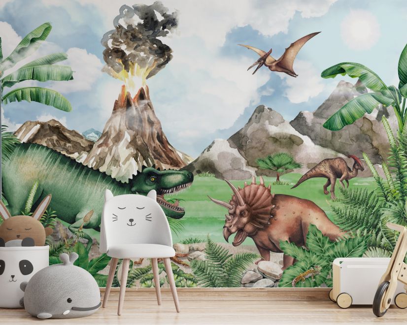 Kids Dinosaur with Trex Jurassic World Wallpaper Mural