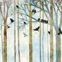 Vintage Abstract Forest and Black Bird Wallpaper Mural