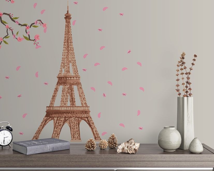 Paris Eiffel Tower with Cherry Blossom Wall Decal Sticker