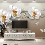 Papier peint panoramique orchidée florale effet 3D avec galets