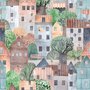 Papier peint aquarelle petite ville maisons enfants