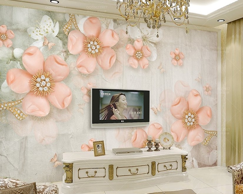 Pink Diamond Daisy with Butterflies Wallpaper Mural