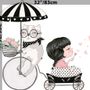 Niedliche Katze und schönes Mädchen auf dem Fahrrad Wandtattoo