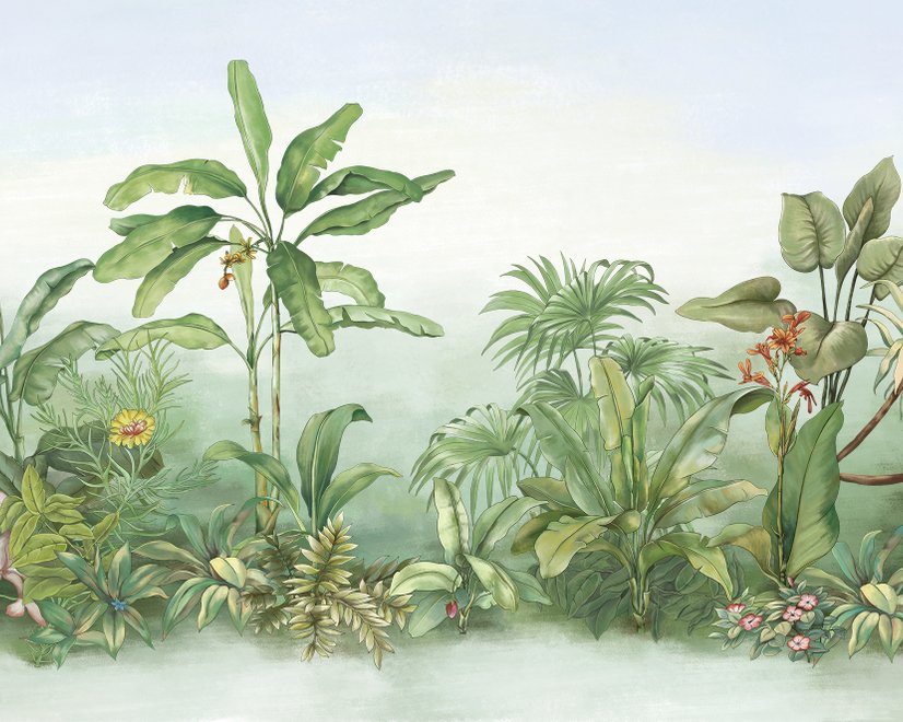 Papier peint forêt tropicale dessinée