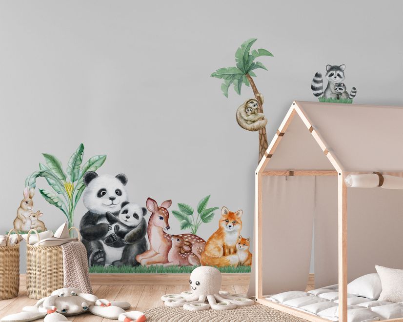 Kids Cute  Forest Animals with Trees Wall Decal Sticker