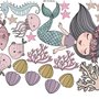 Stickers muraux sirène Ariel et sous-marin pour enfants