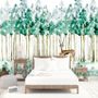 Watercolor Green Forest with Elk Wallpaper Mural