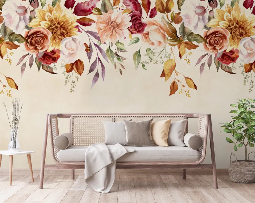 Papier peint panoramique floral vintage rose