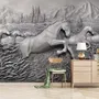 3D Embossed Look Cement Angel Horses Wallpaper Mural