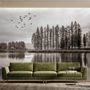 Monochrome Dark Forest and Lake Wallpaper Mural