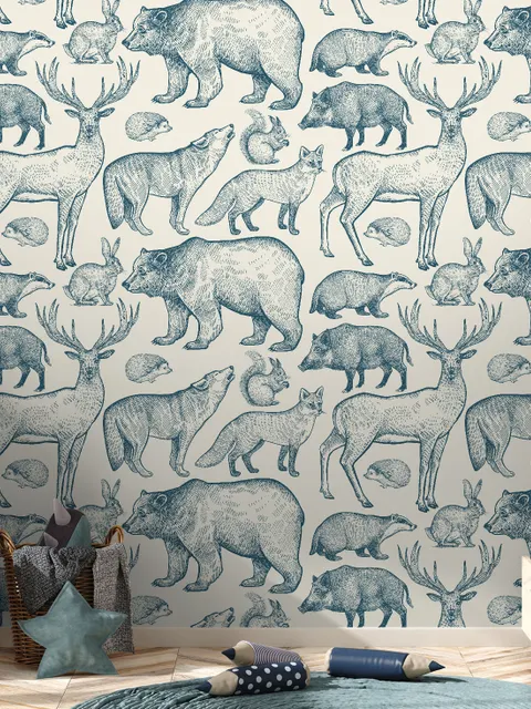Nordic Animal Drawing for Kids Wallpaper Mural