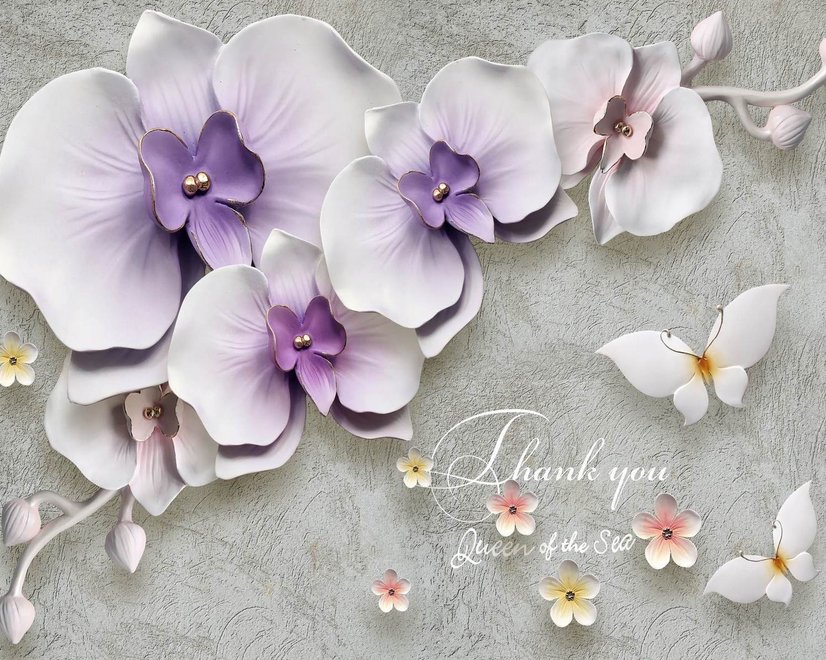 Papier peint panoramique orchidées violettes effet relief 3D