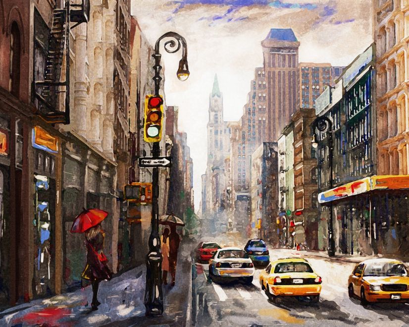 Oil Paintinging Style Street View of New York City Landscape Wallpaper Mural