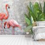 3D Look Pink Flamingo with Tropical Leaves Wallpaper Mural