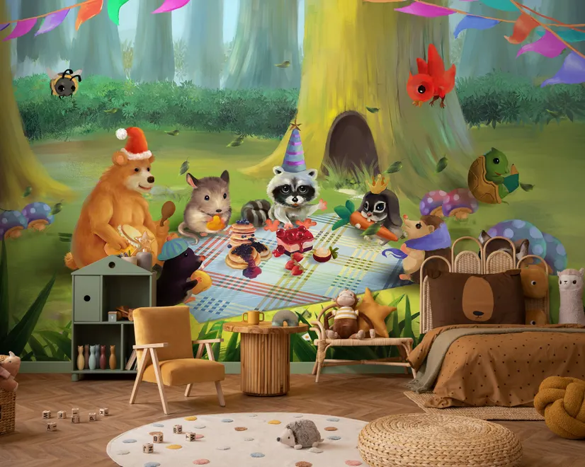 Cartoon Animals in the Woods Wallpaper Mural