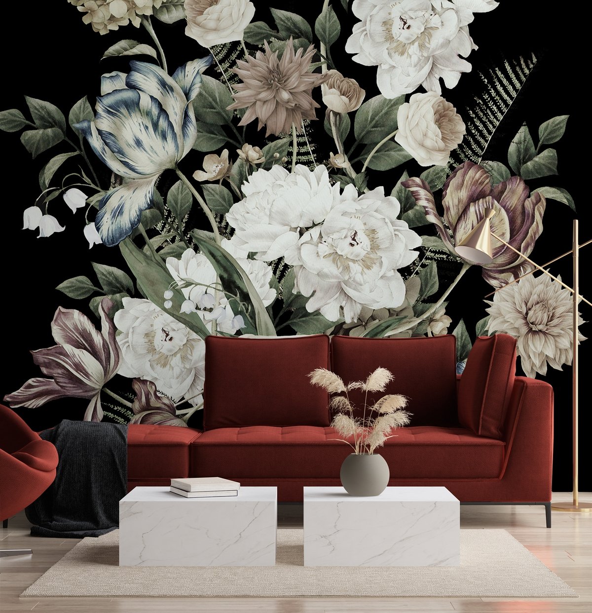 Lily Floral Bouqet Wallpaper Mural - Peel and Stick