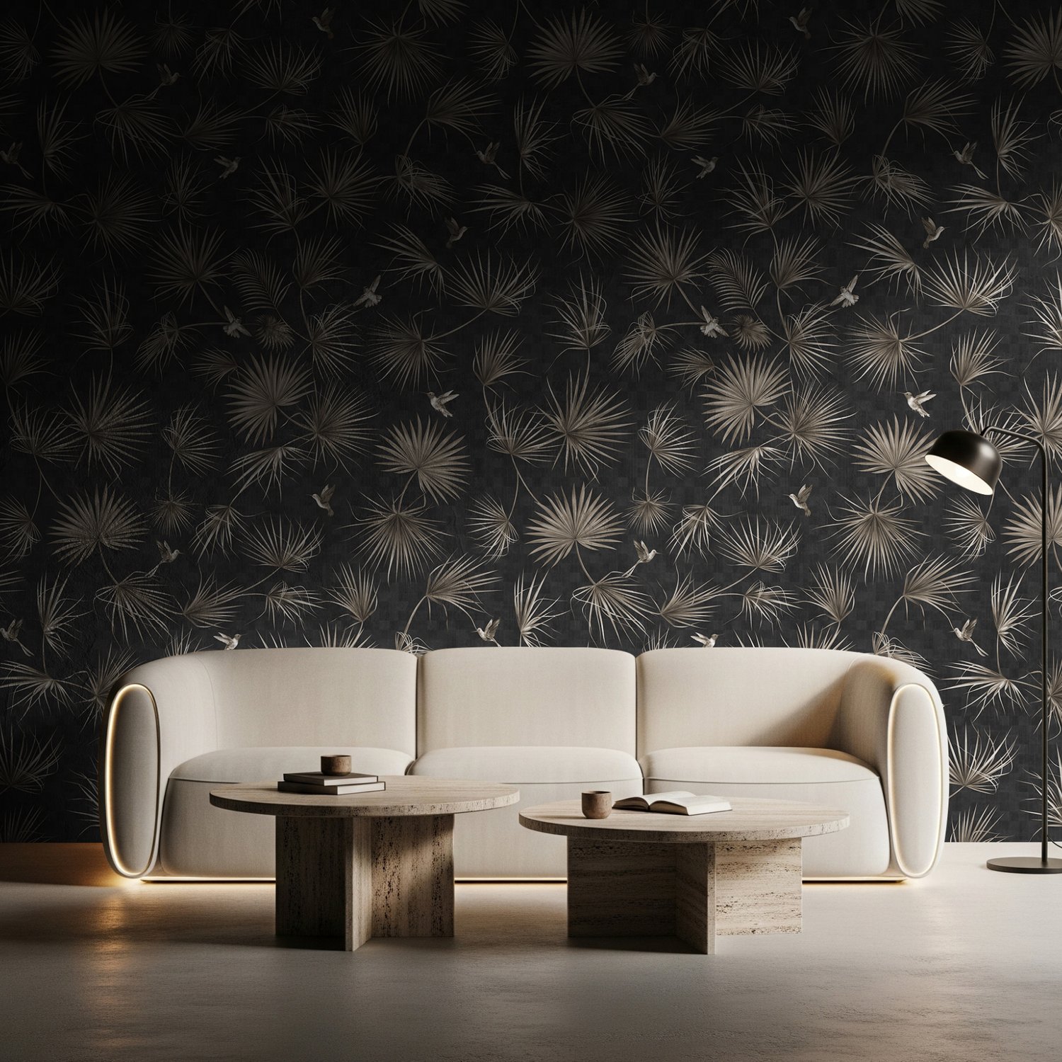 Tropical Palm Leaf and Birds Wallpaper Mural - Peel and Stick
