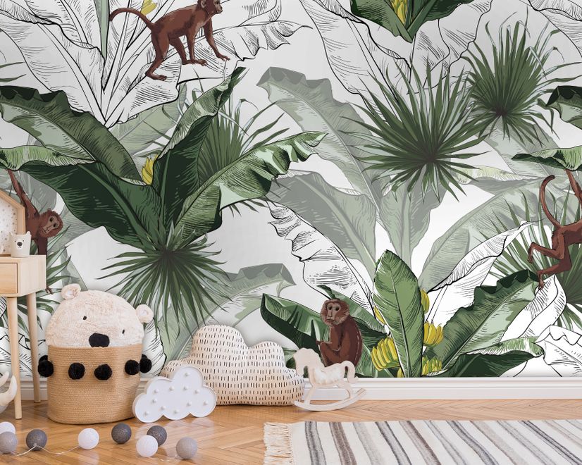 Banana Leaf with Monkey Wallpaper Wallpaper Mural