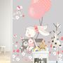 Cute Bunny with Pink Balloons and Little Flowers Wall Decal Sticker
