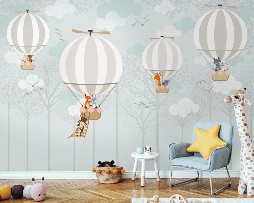 Papier peint Montgolfières avec animaux