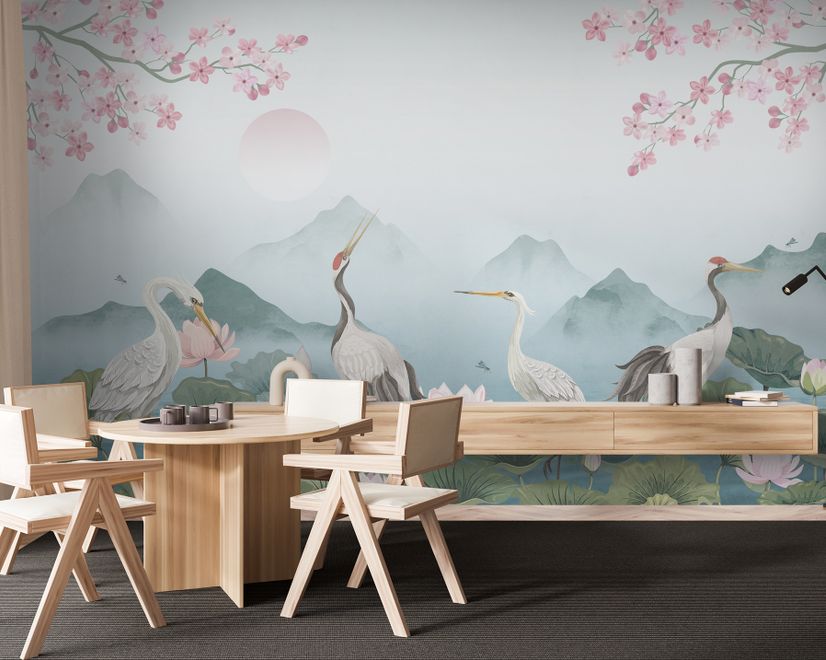Watercolor Drawing Lotus Floral Art Wallpaper Mural
