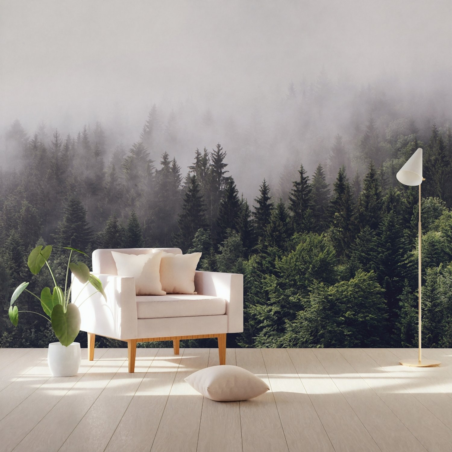 Misty Pine Forest Wallpaper Mural - Peel and Stick