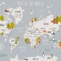 Kids World Map with Cartoon Animals Wallpaper Mural