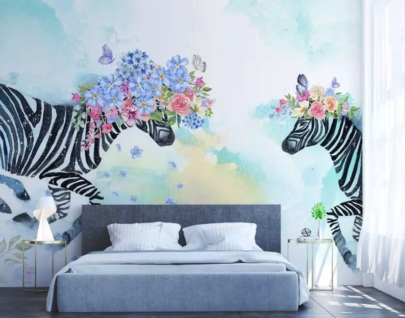 Colorful Flowery Zebra Wallpaper Mural