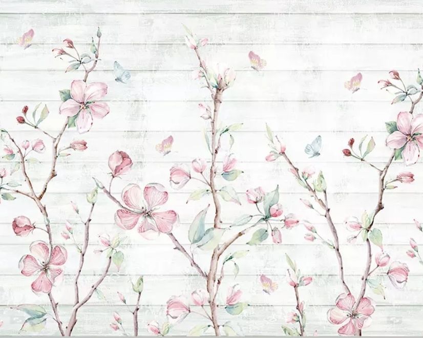 Papier peint panoramique fleurs de cerisier aquarelle