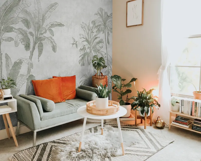Monochrome Antique Jungle Landscape Wallpaper Mural