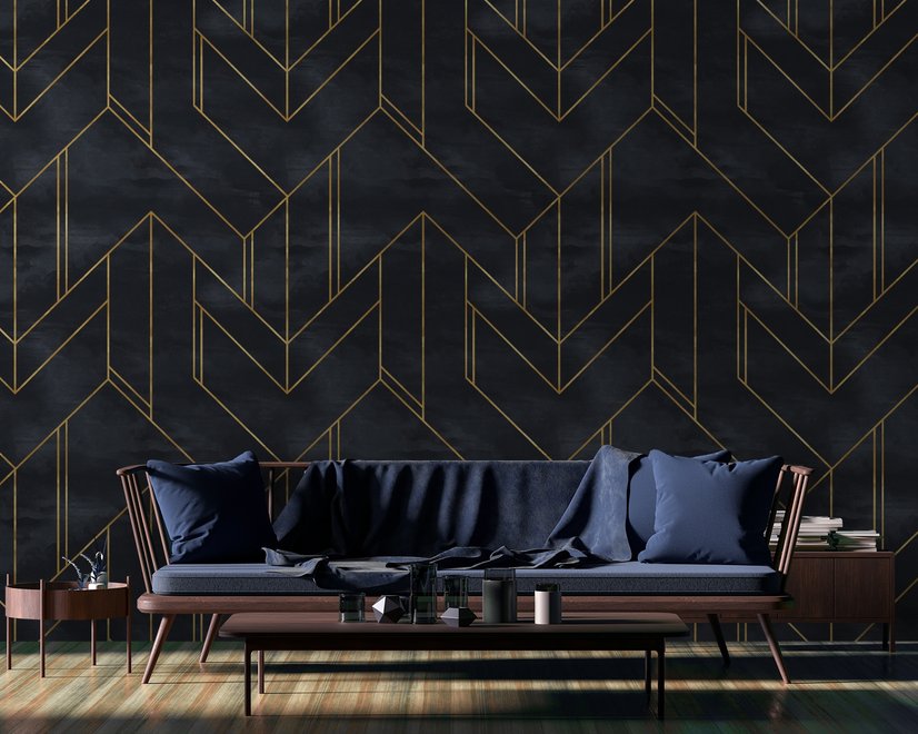 Art Deco with Gold Faux Lines Geometric Art Deco Wallpaper Mural