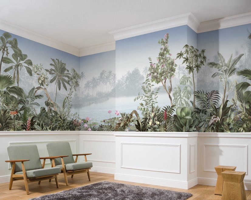 Vintage Forest with Lakescape Wallpaper Mural
