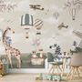 Kids Woodland Animals with Vintage Aircraft and Windmill Wallpaper Mural