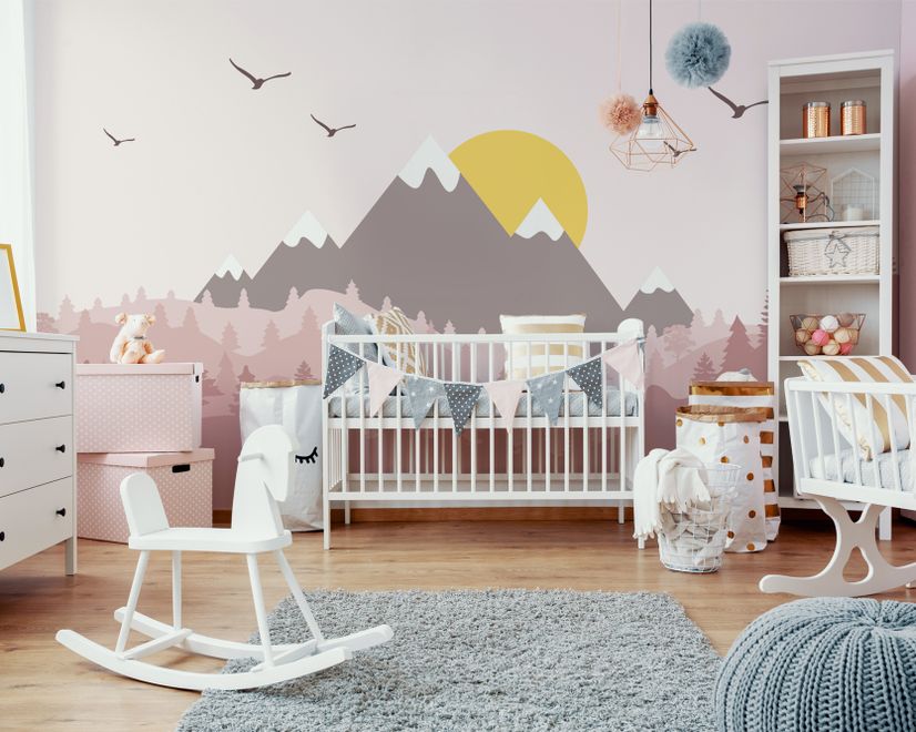 Kids Mountain Landscape with Trees Wallpaper Mural