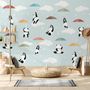 Kids Pandas With Colorful Umbrella Wallpaper Mural