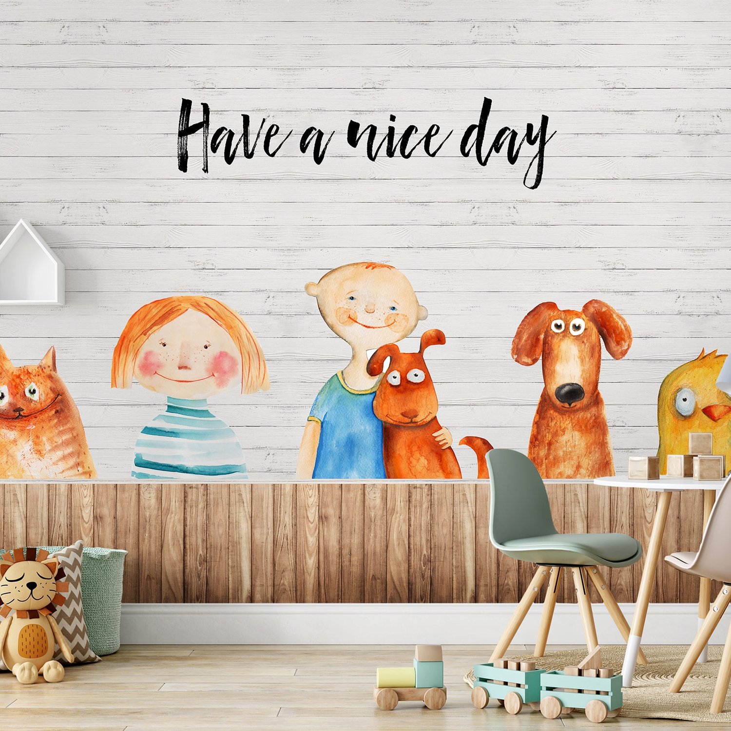 Little Kids and Dogs Wallpaper Mural - Peel and Stick