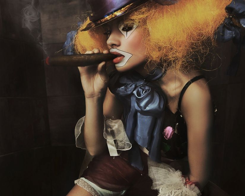 Girl Clown with a Cigar Wallpaper Mural