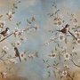 Papier peint panoramique nostalgique aquarelle fleurs de cerisier
