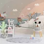 Nursery Snowy Landscape with Cute Cartoon Animals Wallpaper Mural