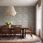 Modern coastal wallpaper with watercolour tropical fish, coral, seaweed, shells and bubbles on light aqua-blue