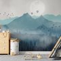 Papier peint paysage montagne brumeuse lune