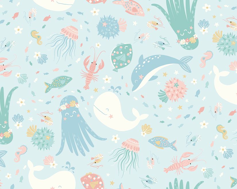 Pastel Underwater Adventure Sea Life Wallpaper Mural
