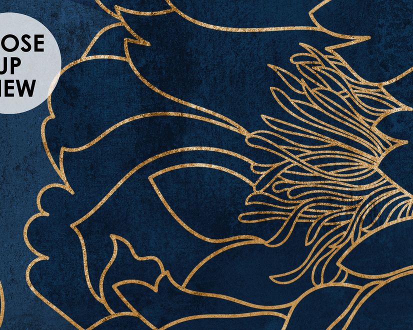 Dark Navy Peony Floral Drawing Art Wallpaper Mural