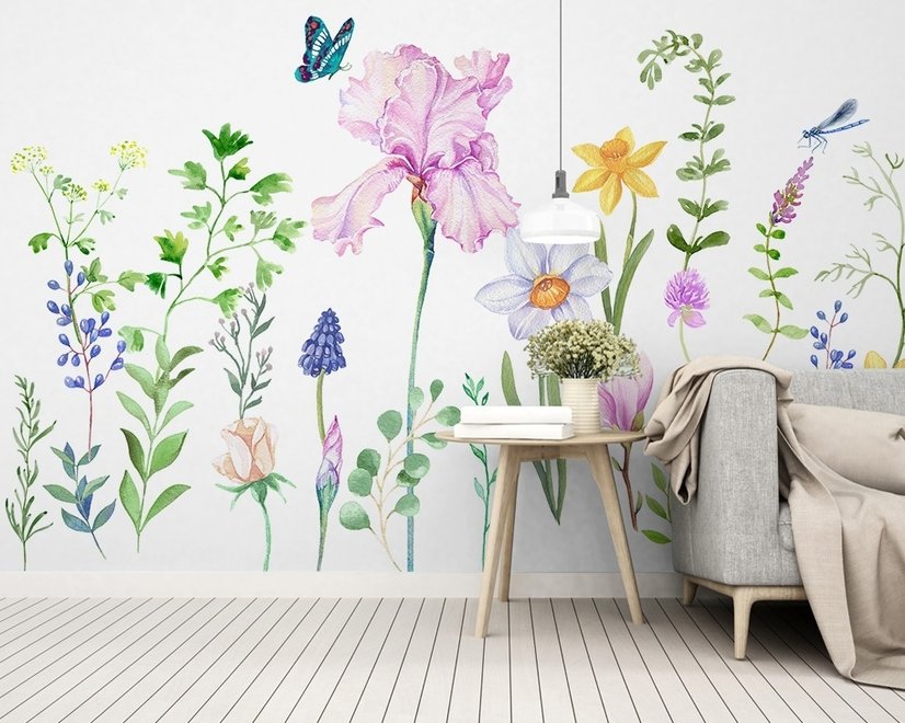 Cartoon Colorful Flower Garden Wallpaper Mural